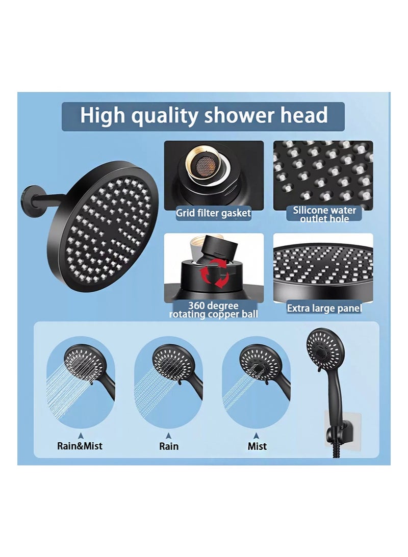 هالونهي رأس دش مع خرطوم يدوي، رأس دش مطري عالي الضغط 6 بوصة مع خرطوم يدوي للاستحمام، رأس دش قابل للتعديل والدوران مع فوهات مانعة للتسرب (أسود) - Image 2